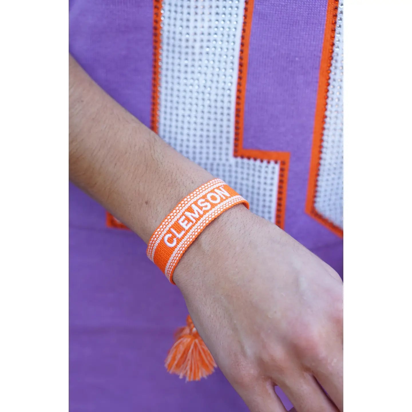 Clemson Tigers Woven Tassel Bracelet