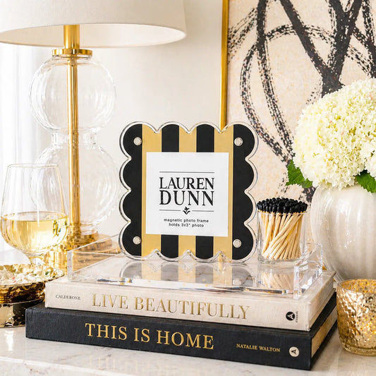 Gameday Scalloped Acrylic Frame | Muted Gold & Black Striped