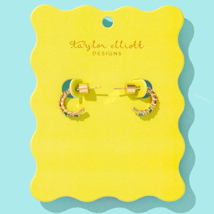 Huggie Earrings | Gold-Plated w/ Colorful Gems | Hallie