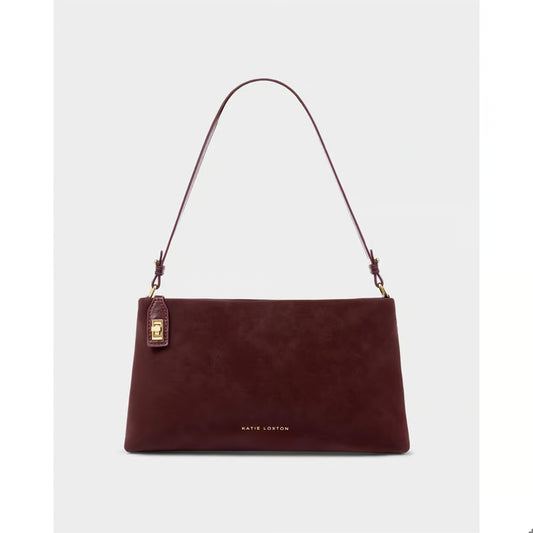 Orin Twist Lock Suedette Small Shoulder Bag | Cherry