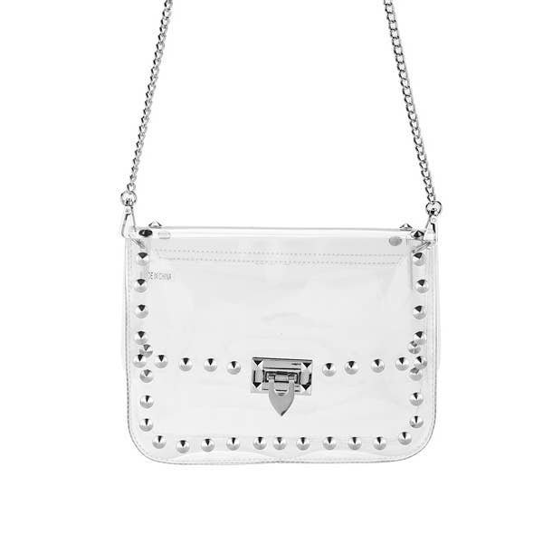 Clear Riveted Shoulder Bag | Silver