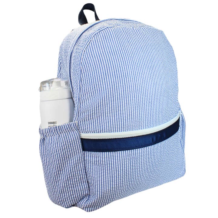 Medium Backpack w/ Pocket | Navy Seersucker