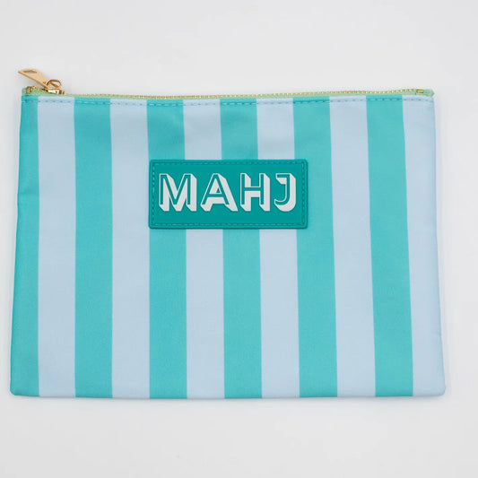 Mahjong Card & Accessory Bag | Green & Blue Stripe