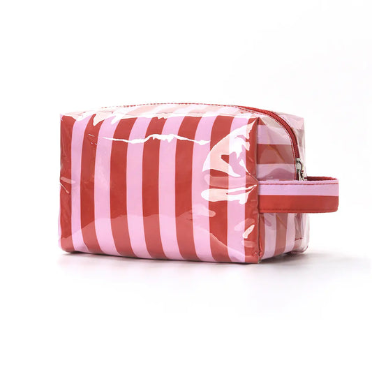 Waterproof Makeup Bag | Pink/Red Stripe