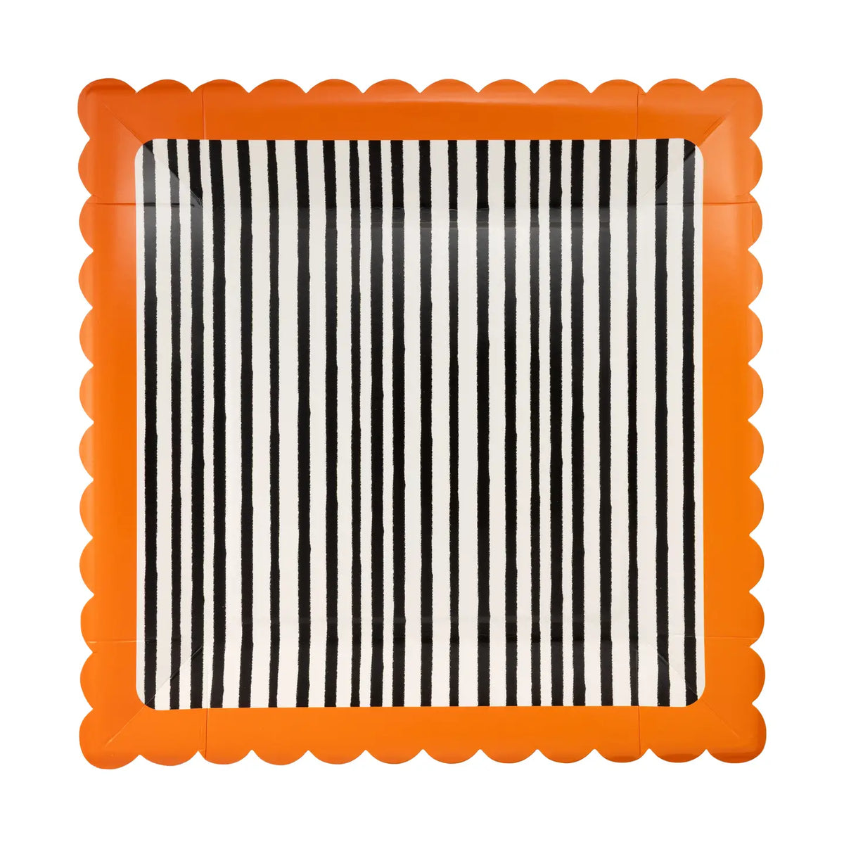 Black and Cream Stripes Scalloped 10" Plate