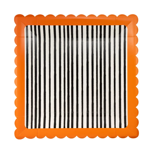 Black and Cream Stripes Scalloped 10" Plate