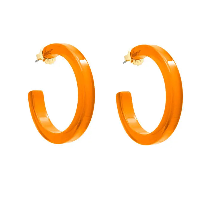 Medium Resin Hoop Earring | Bright Orange