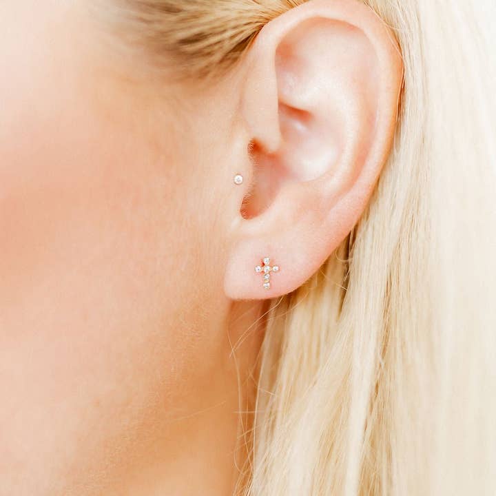 Screwback Stud Earrings | Clara Cross Gold Sparkle