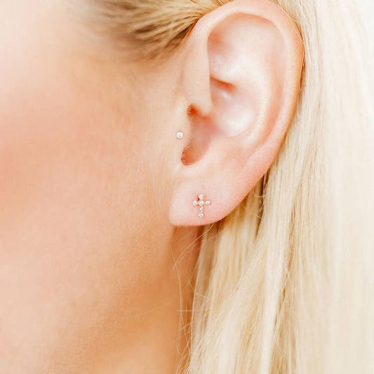 Screwback Stud Earrings | Clara Cross Gold Sparkle