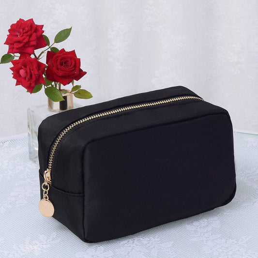 Emma Round Zippered Nylon Cosmetic Pouch | Black