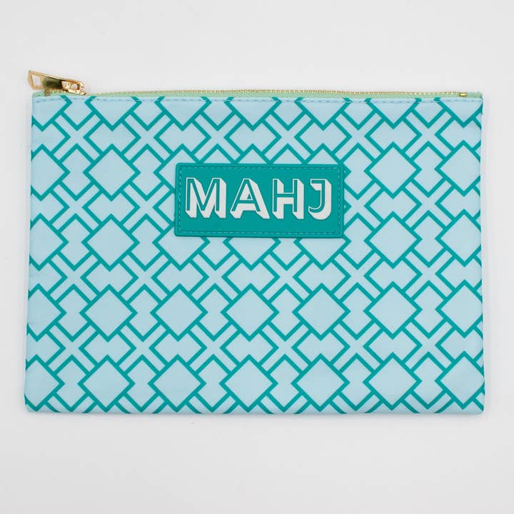 Mahjong Card & Accessory Bag | Green Geometric