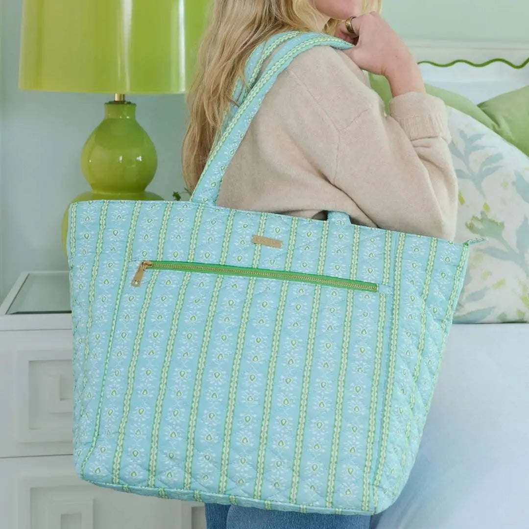 Quilted Tote Bag | Rosemary Stripe Blue