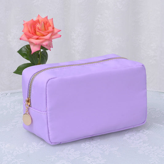 Emma Round Zippered Nylon Cosmetic Pouch | Lilac