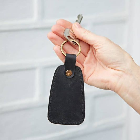 Buffalo Leather Tag Keyring | Black