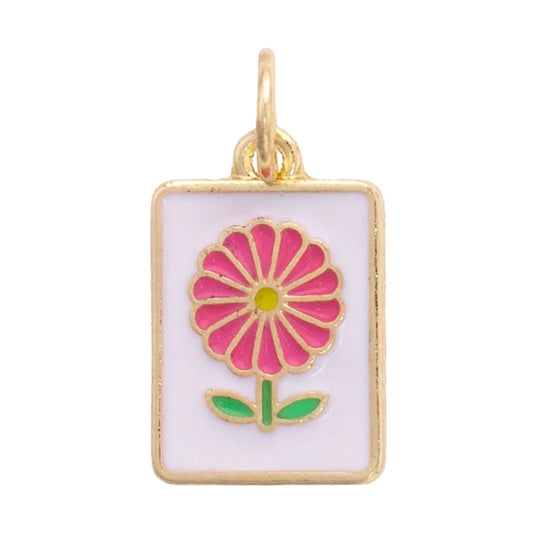 Charm | Flower Mahjong Tile in White & Pink