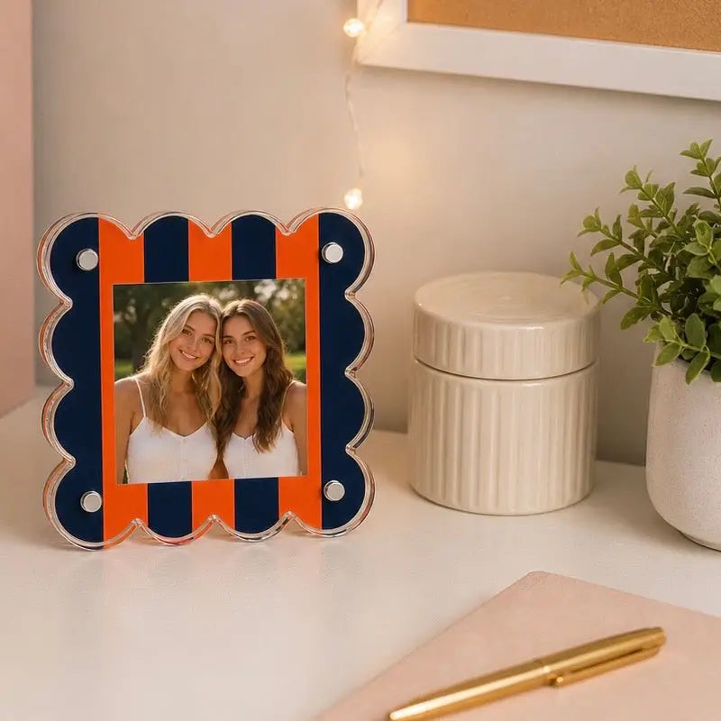 Gameday Scalloped Acrylic Frame | Orange & Navy Striped