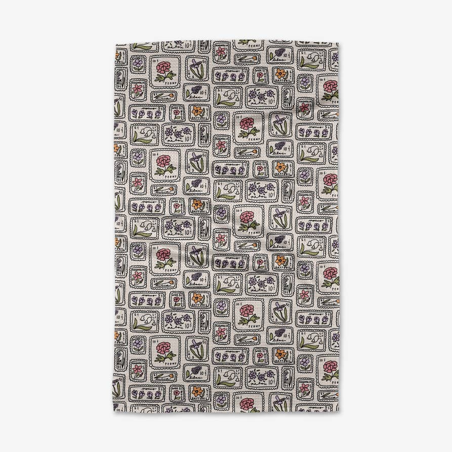 Tea Towel | Floral Postage Stamps