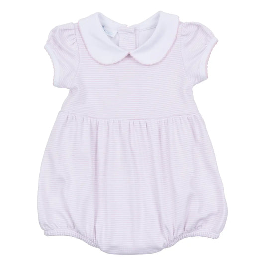 Mini Stripes Collared Short Sleeve Bubble | Pink