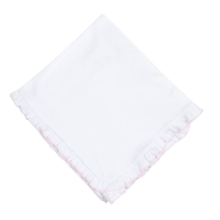 Receiving Blanket | Essentials | White Ruffle with Pink Trim