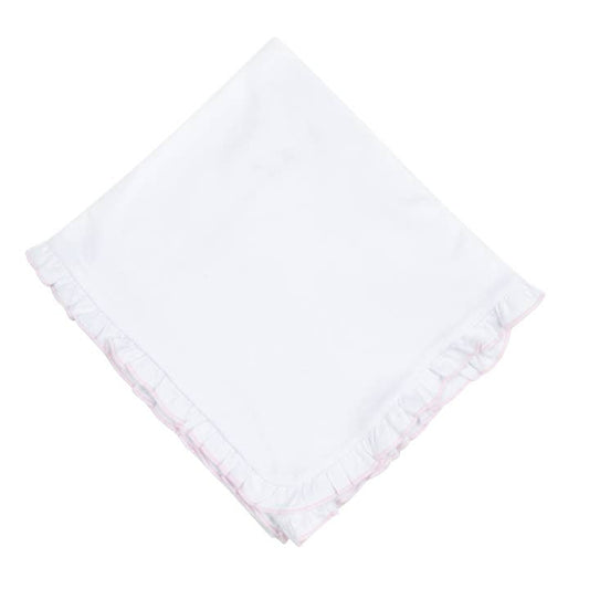 Receiving Blanket | Essentials | White Ruffle with Prink Trim