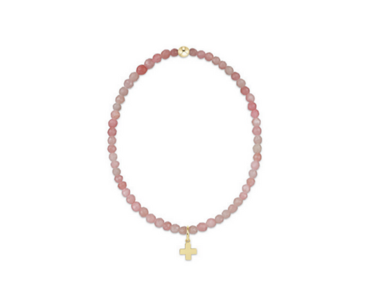 Classic Pink Opal 3mm Bracelet | Signature Cross Gold Charm
