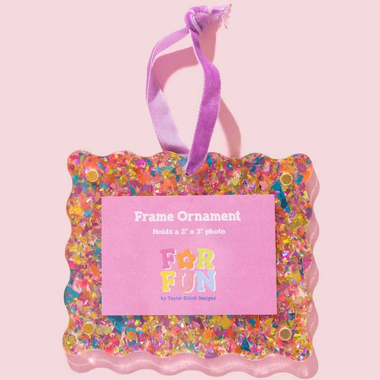 Acrylic Frame Ornament | Pink w/ Purple Ribbon