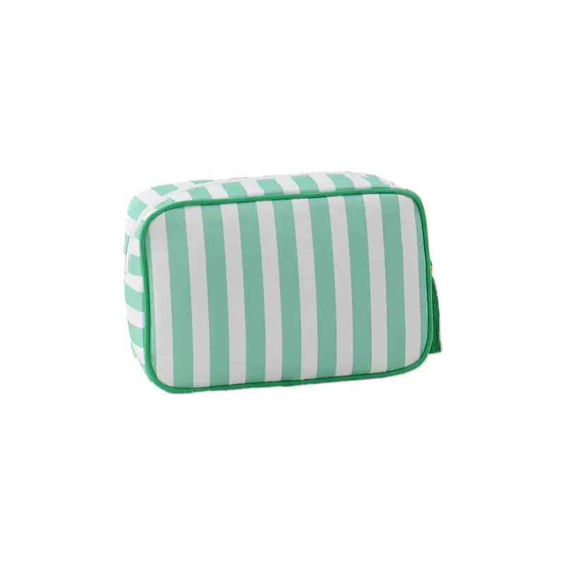 Striped Cosmetic Bag | Green & White Thin