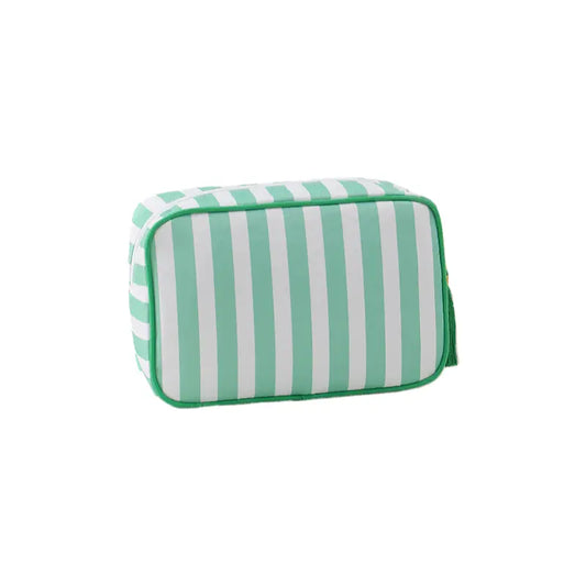 Striped Cosmetic Bag | Green & White Thin