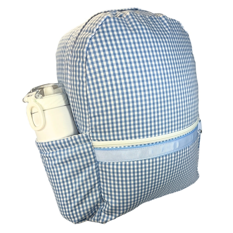 Medium Backpack w/ Pocket | Baby Blue Gingham