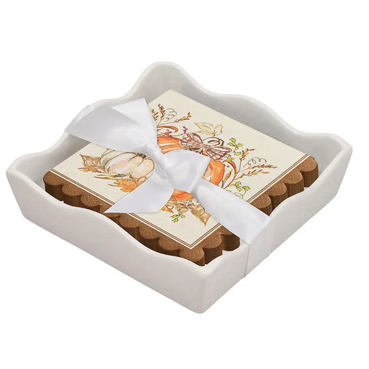 Ceramic Cocktail Napkin Tray | Turkey and Gourds