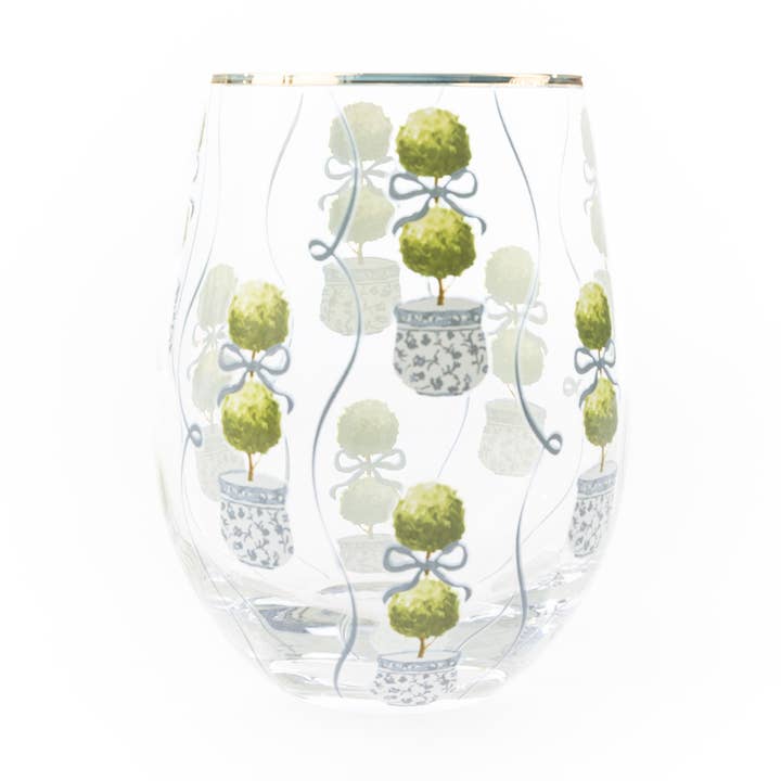 Stemless Wine Glass | Topiary Print