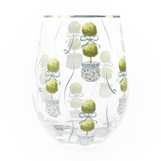 Stemless Wine Glass | Topiary Print