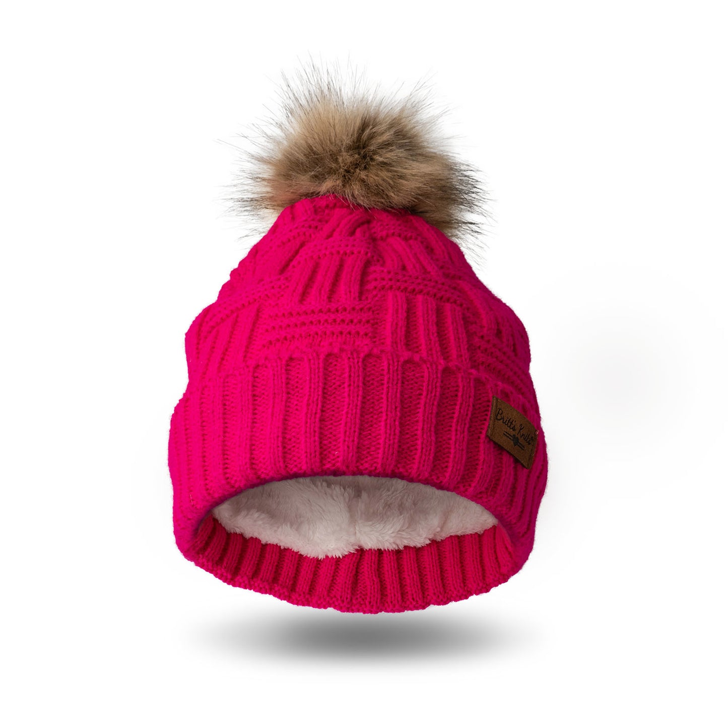 Pink Plush Knit Hat with Pom
