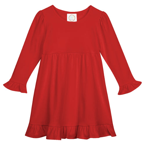 Long Sleeve Ruffle Dress - Red