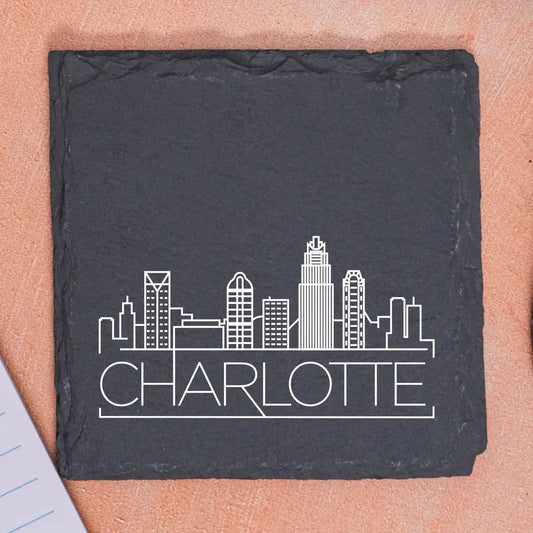 Charlotte NC City Skyline Slate Coasters