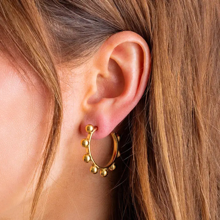 Hoop Earrings | Gold-Plated with Round Balls | Dottie