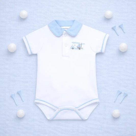 Little Golfer Collared Bodysuit | Light Blue