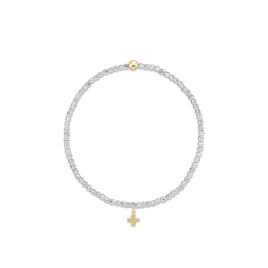 Extends | Bright Silver Faceted Hematite 2mm Bead Bracelet | Signature Cross Gold Charm