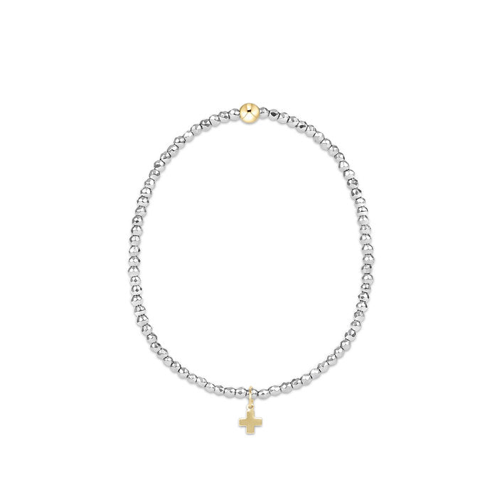 Extends | Silver Faceted Hematite 2mm Bead Bracelet | Signature Cross Gold Charm