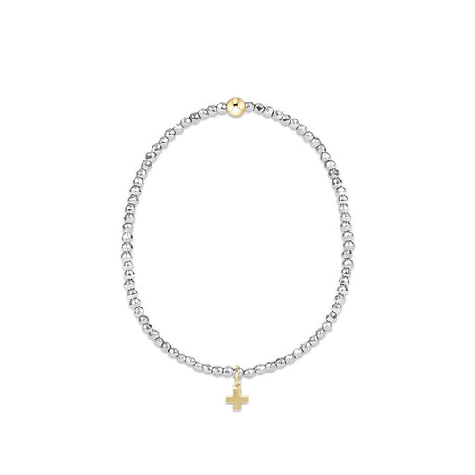 Extends | Silver Faceted Hematite 2mm Bead Bracelet | Signature Cross Gold Charm