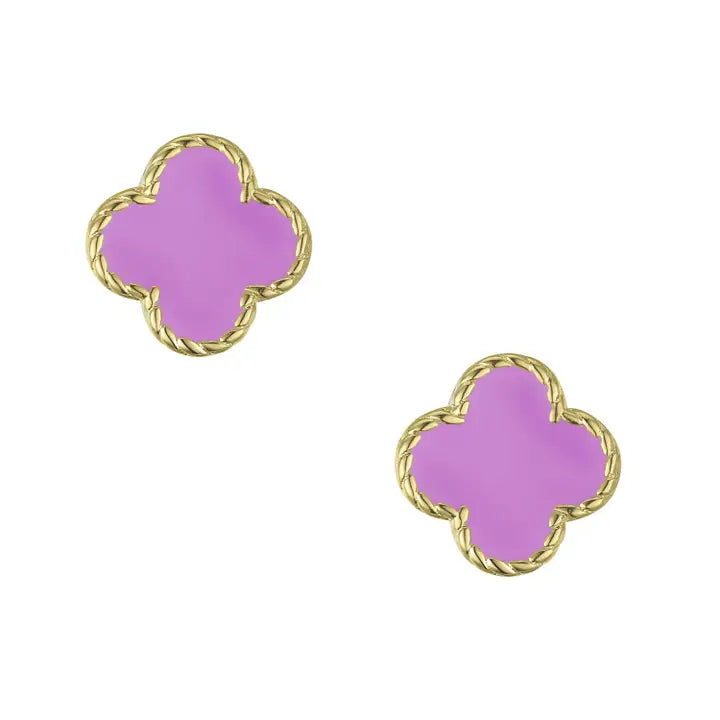 Stud Earrings | Gold | Four Leaf Clover | Purple