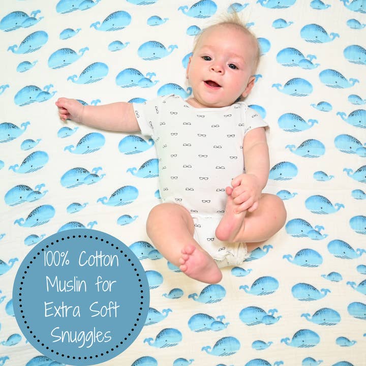Muslin Swaddle Blanket | Whale, Whale, Whale