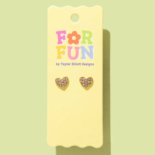 Stud Earrings | Crystal + Gold Hearts
