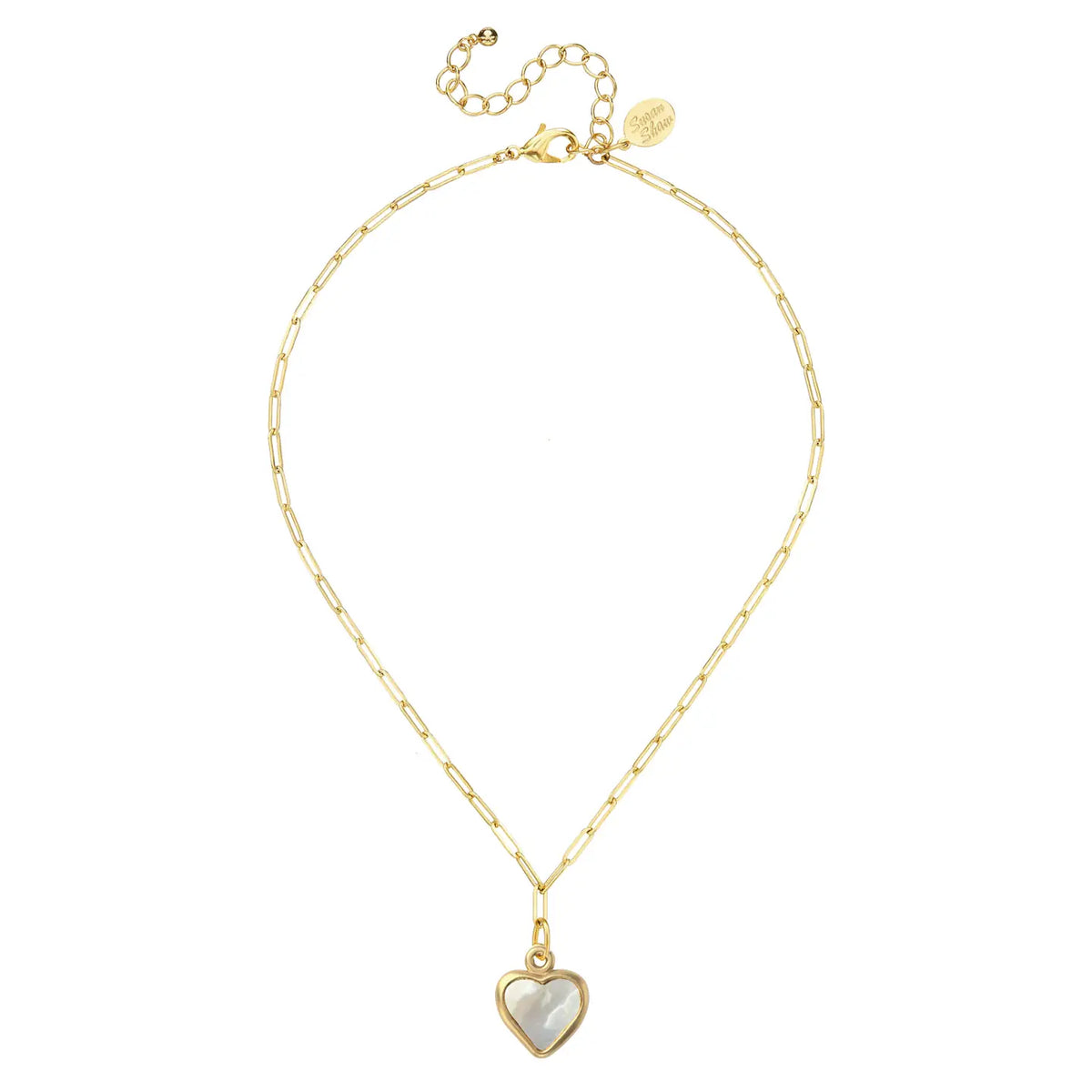 Small Mother of Pearl Heart Paperclip Necklace