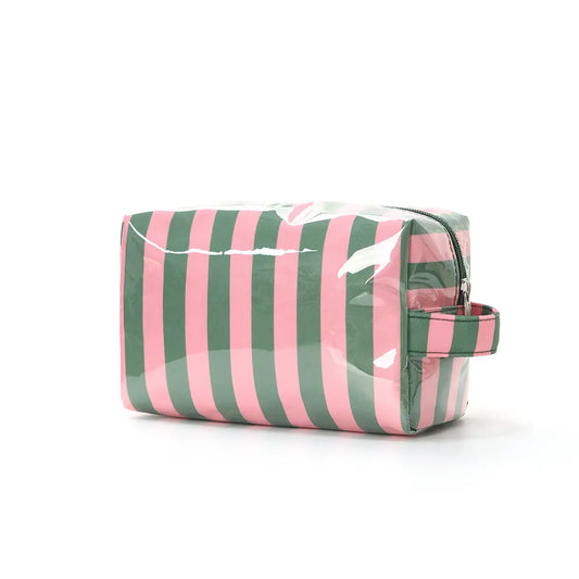 Waterproof Makeup Bag | Light Pink/Green Stripe
