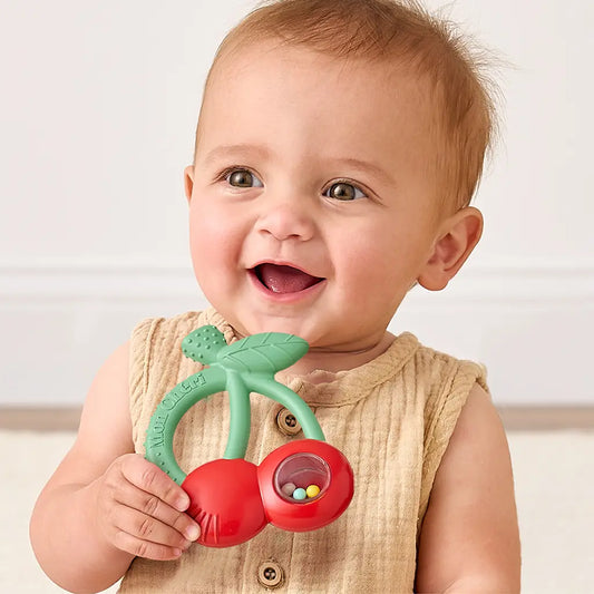 Bitzy Shake Silicone Teether with Rattle | Cherries