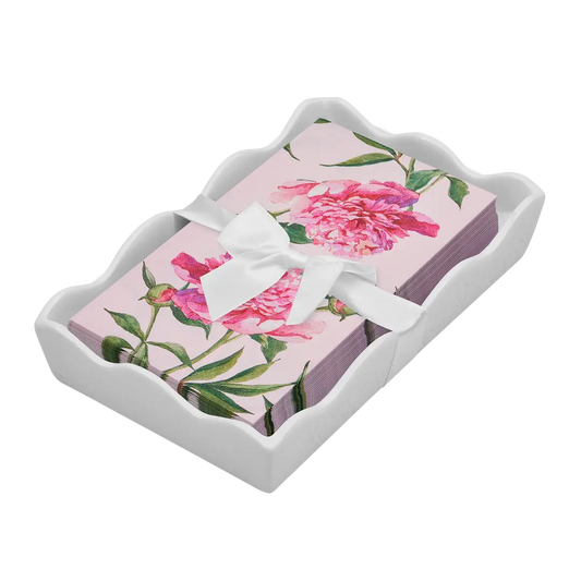 Ceramic Wave Napkin Tray with Guest Towel | Pink Peonies