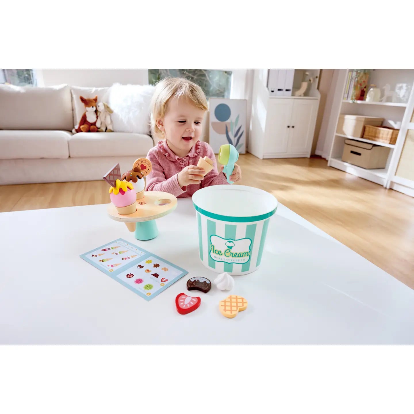 Wooden Ice Cream Parlor Play Set with Cones & Scoop
