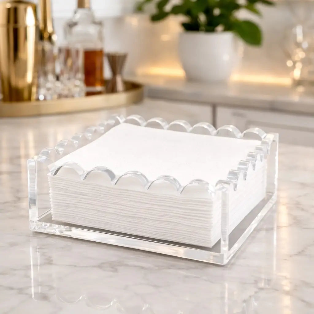 Scalloped Acrylic Lunch and Dinner Napkin Holder | Clear