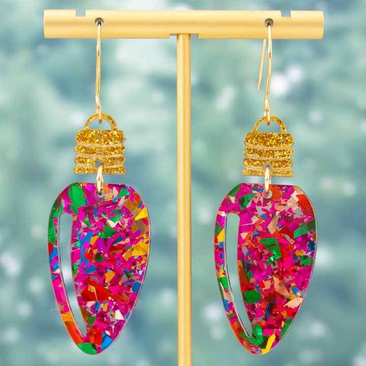 Christmas Bulb Earring | Pink Glitter
